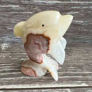 Onyx Elegant Cream and Brown Dolphin Figurine Solid Hand Carved Solid Veined